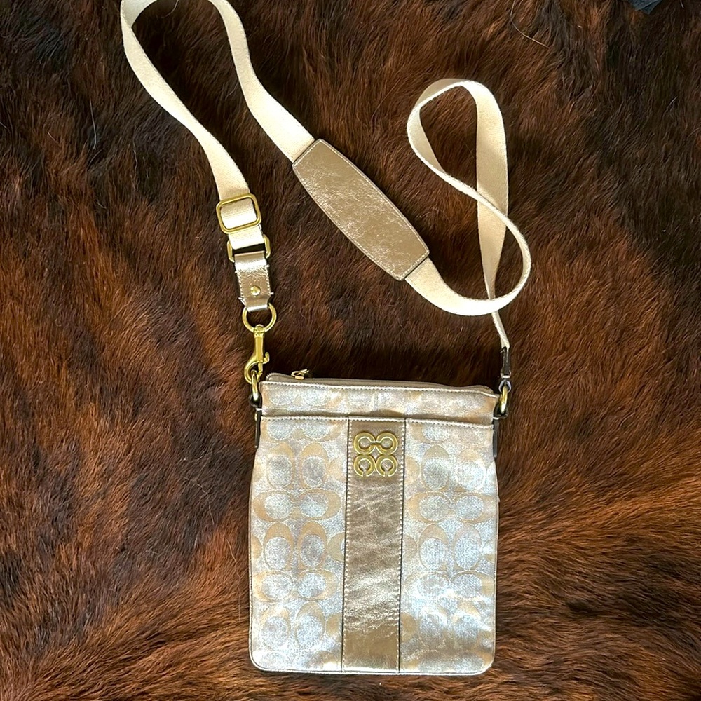 Coach Metallic and Gold hardware Crossbody Purse
